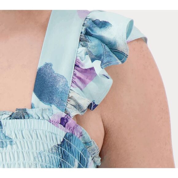 Breezies Womens Large Lounge Simple Breeze Flutter Sleeve Top Blue Floral NWT ) - Picture 3 of 4